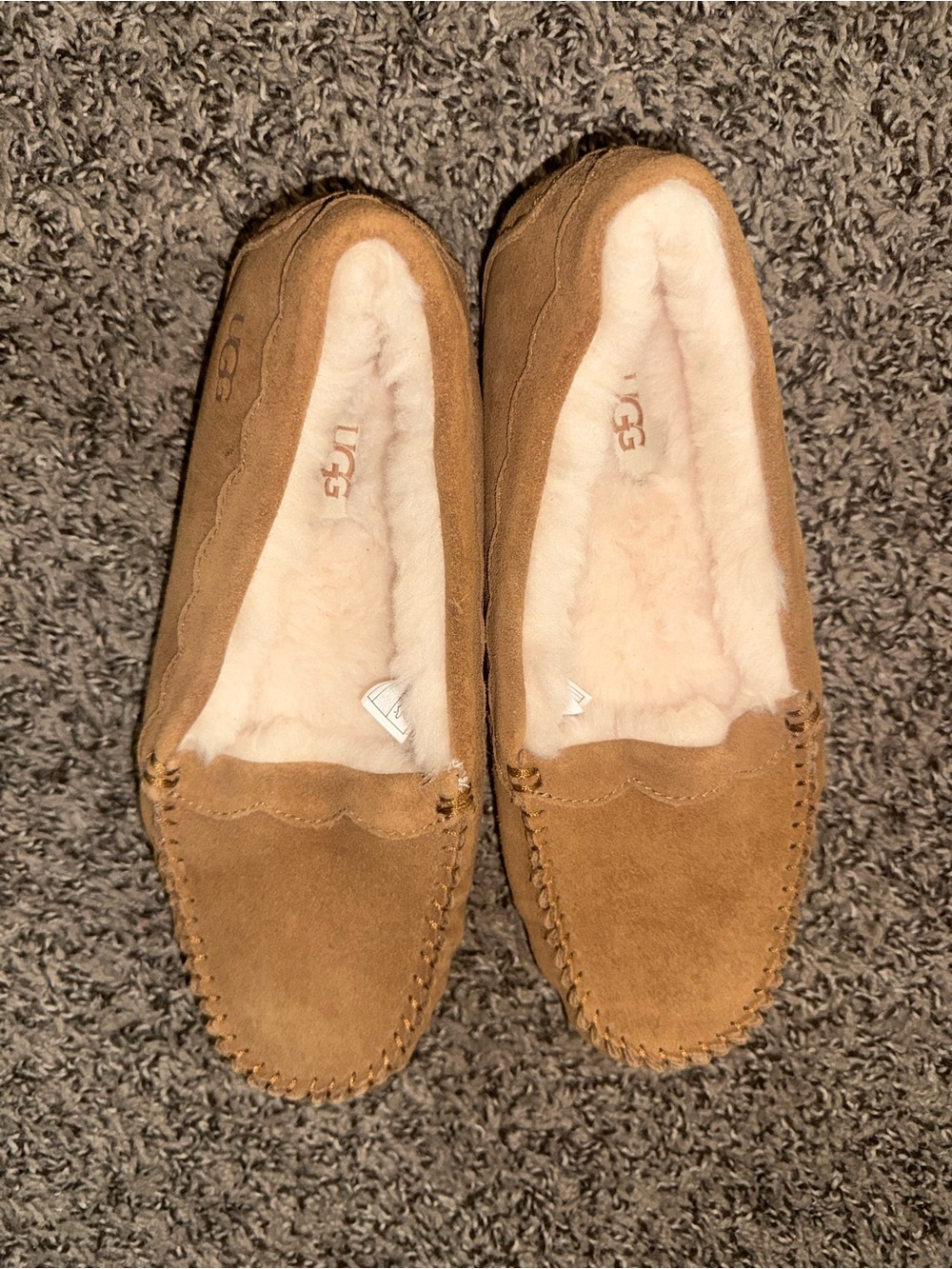 UGG Chestnut/Tan Suede Shearling Moccasins